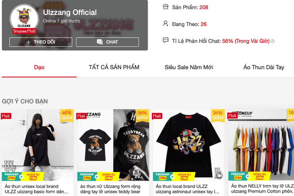 Ulzzang là shop quần áo Local Brand trên Shopee hợp xu hướng 