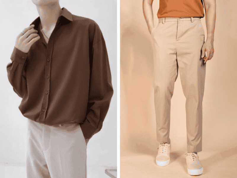 Phối quần màu kem + áo màu nâu