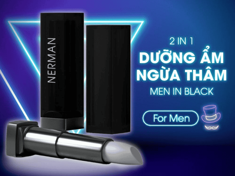 Son dưỡng môi cho nam Nerman Men in Black 2 in 1 dưỡng ẩm, ngừa thâm