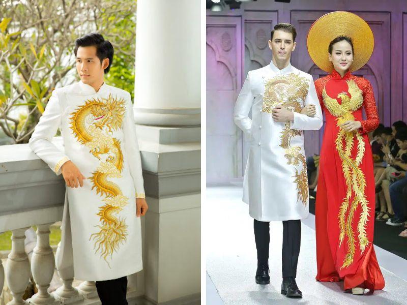 &Aacute;o d&agrave;i cưới nam m&agrave;u trắng