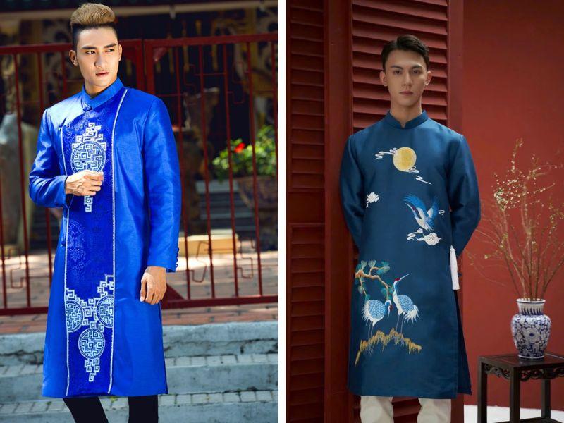 &Aacute;o d&agrave;i cưới nam m&agrave;u xanh