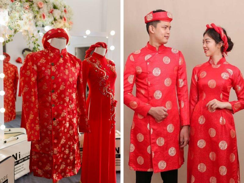 &Aacute;o d&agrave;i ch&uacute; rể m&agrave;u đỏ đồng tiền