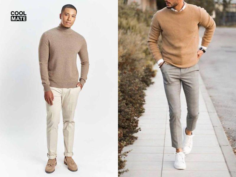 Áo len màu Taupe kết hợp với áo khoác dạ, vest, blazer hoặc áo khoác gió