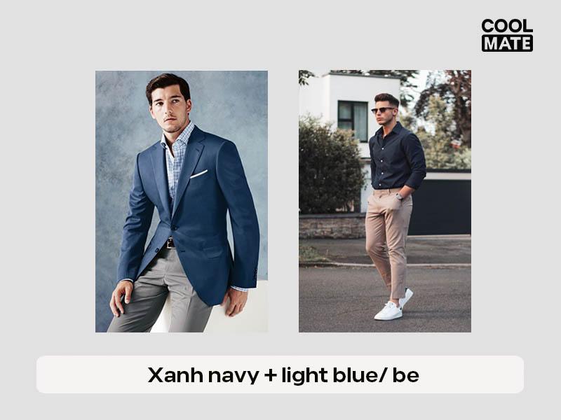 Xanh navy kết hợp với xanh nhạt/be