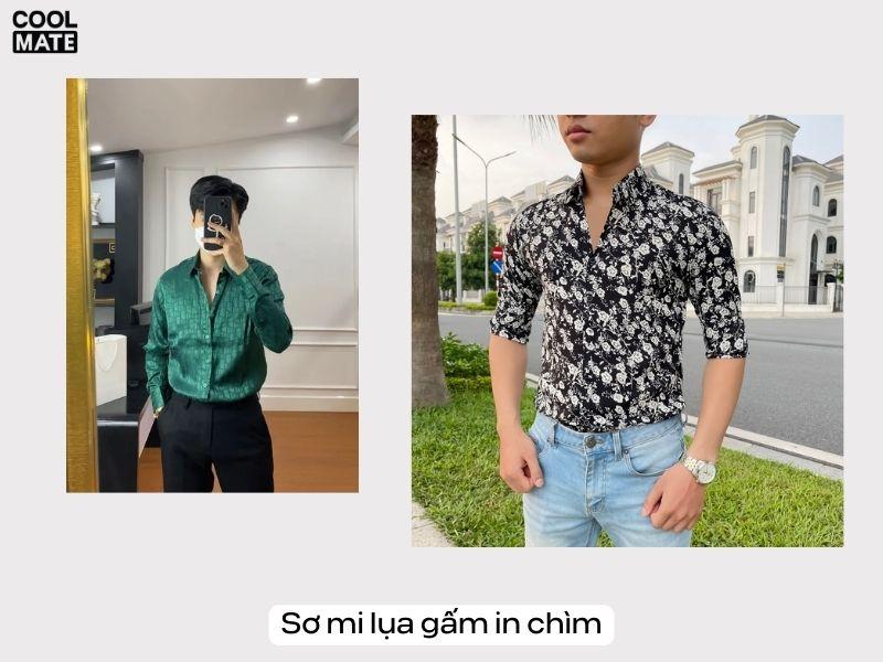 Áo sơ mi lụa gấm in chìm