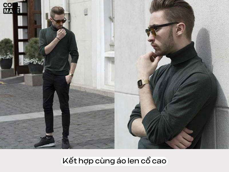 Phối quần ống côn với áo len cổ cao