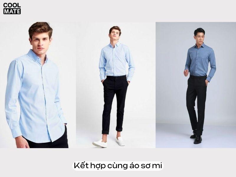 Phối quần ống côn với áo sơ mi