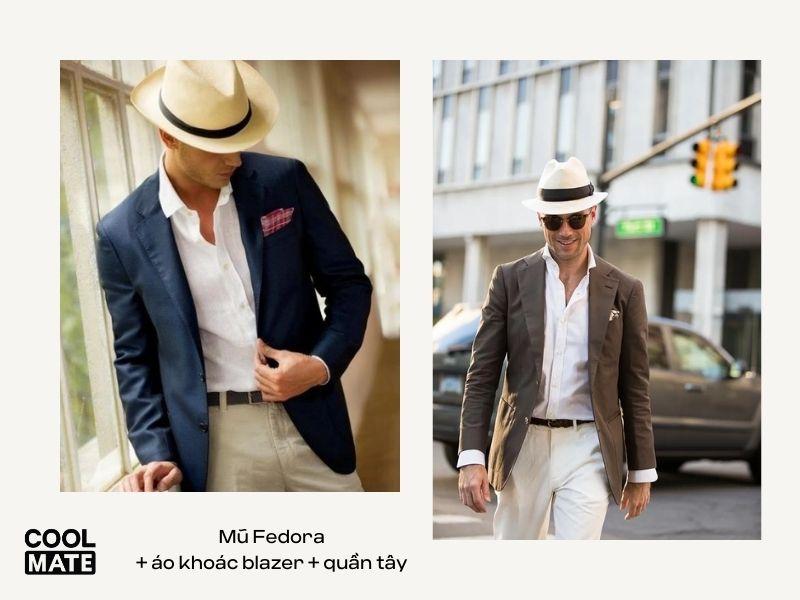 Mũ Fedora + áo sơ mi + quần tây/jean