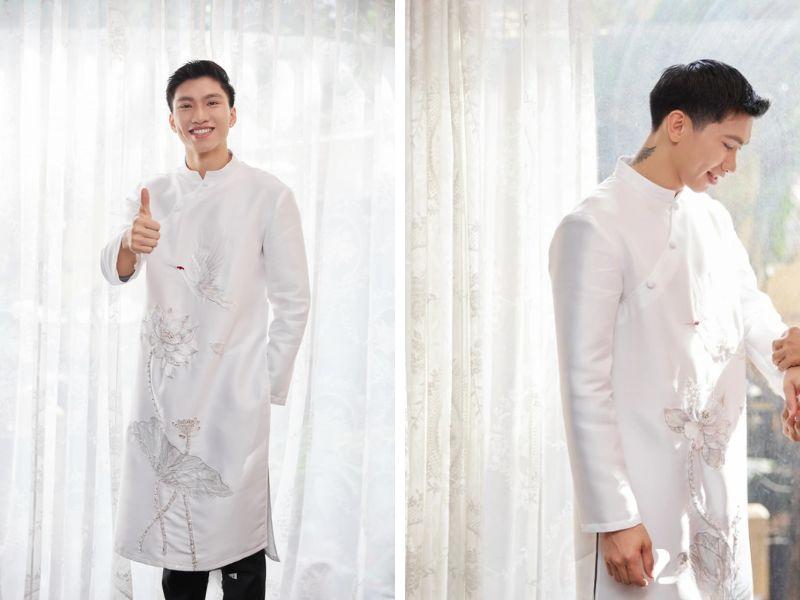 &Aacute;o d&agrave;i cưới nam m&agrave;u trắng