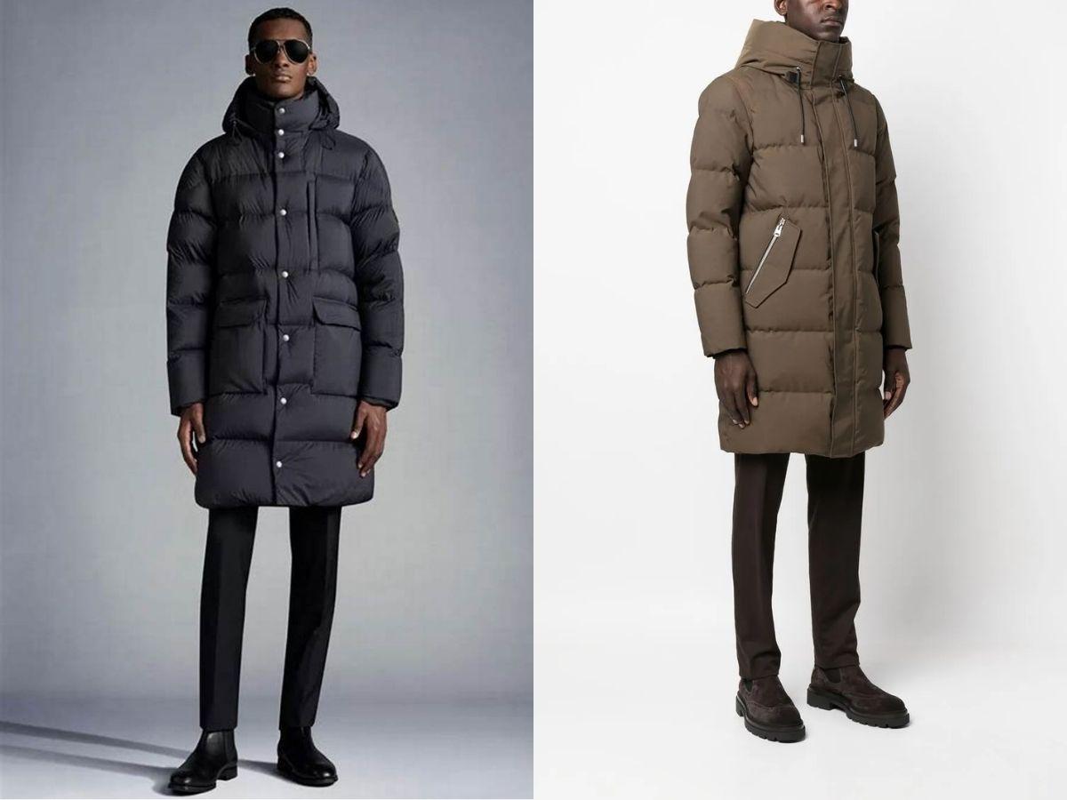 Áo phao dáng dài kết hợp áo len cổ lọ, quần âu và giày chelsea boots toát lên sự thanh lịch và nam tính
