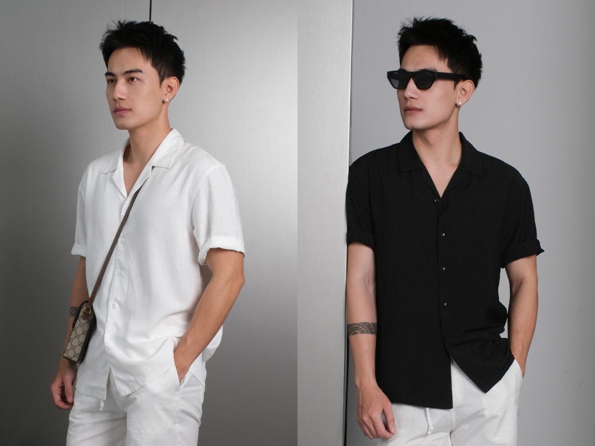 Lá cổ vát xéo mạnh về phía sau, tạo vẻ hiện đại và độc đáo