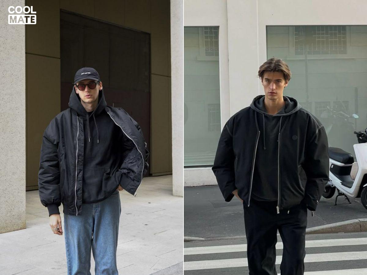 Áo khoác bomber oversize phối cùng áo hoodies