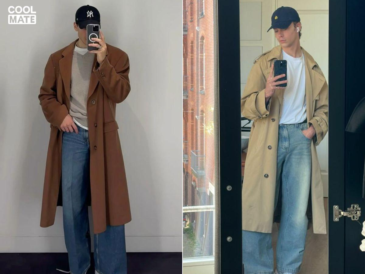 Áo dạ nam oversize phối cùng quần jeans