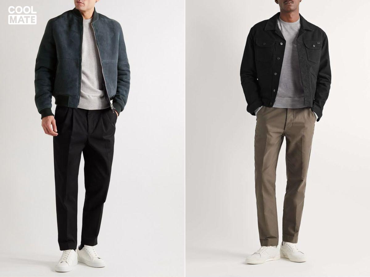 Áo khoác bomber oversize phối cùng giày sneaker