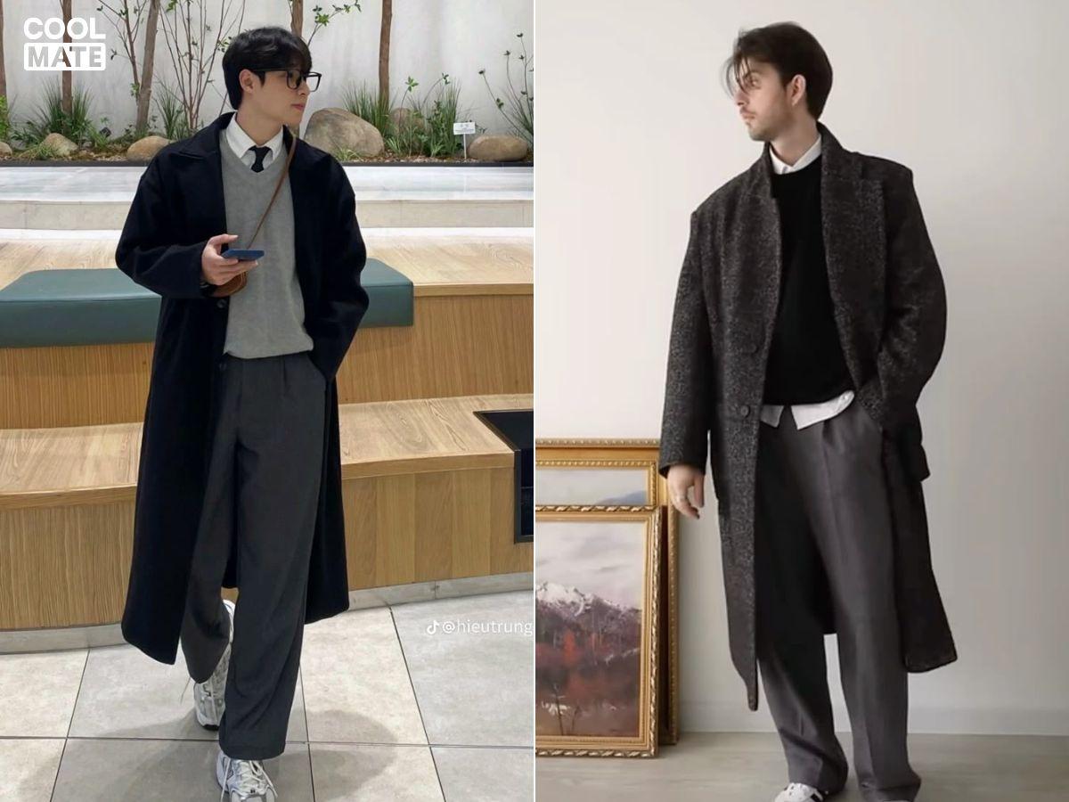 Áo dạ nam oversize phối cùng quần âu