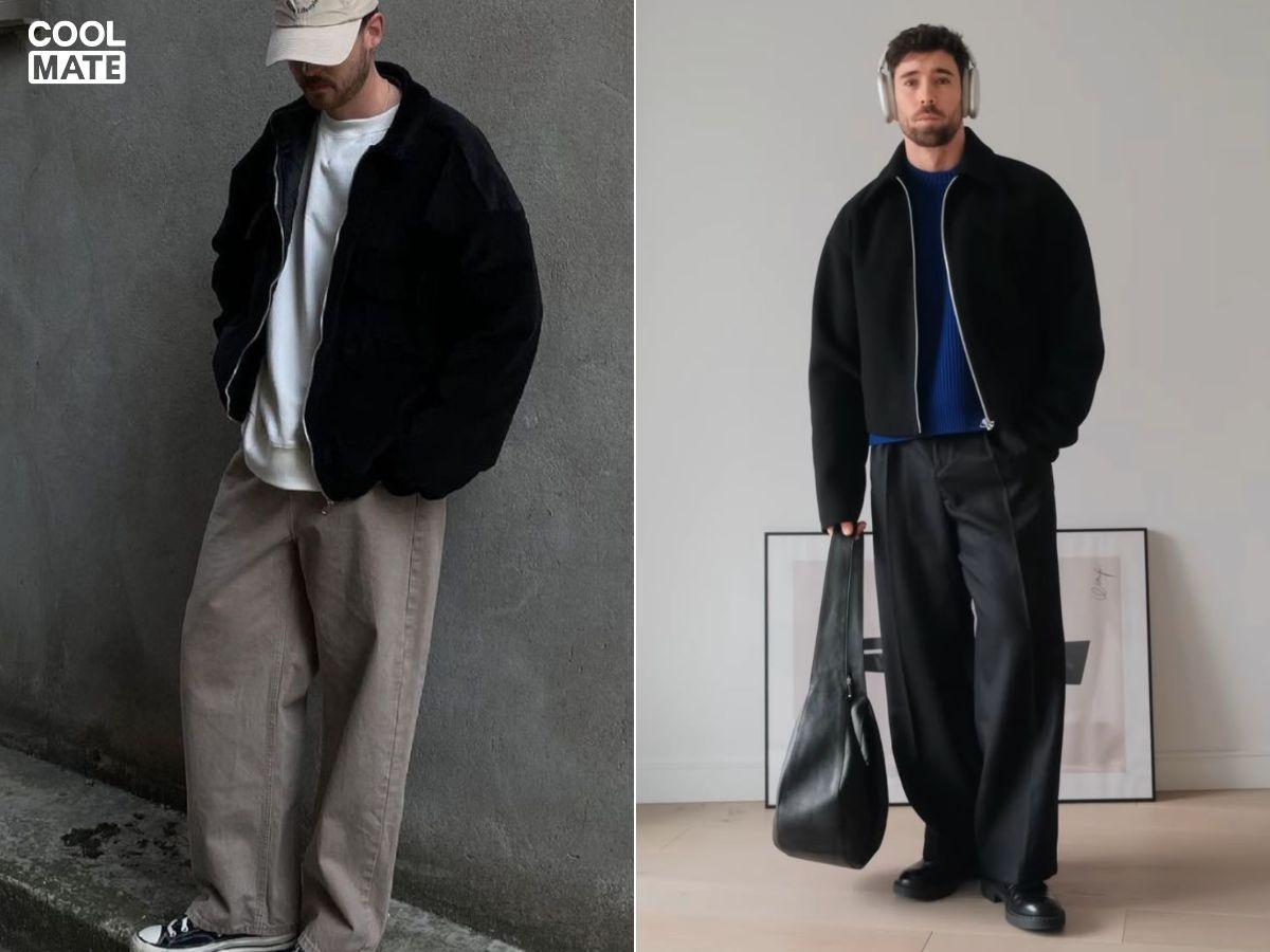 Áo khoác bomber oversize phối cùng áo thun  
