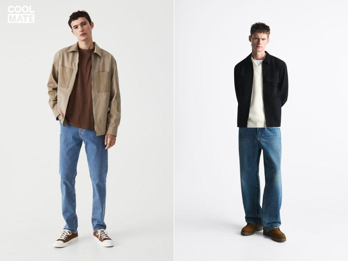 Áo khoác kaki oversize phối cùng áo thun