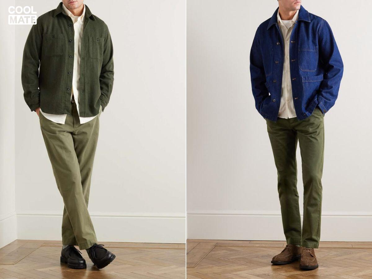 Áo khoác kaki oversize phối cùng giày lười