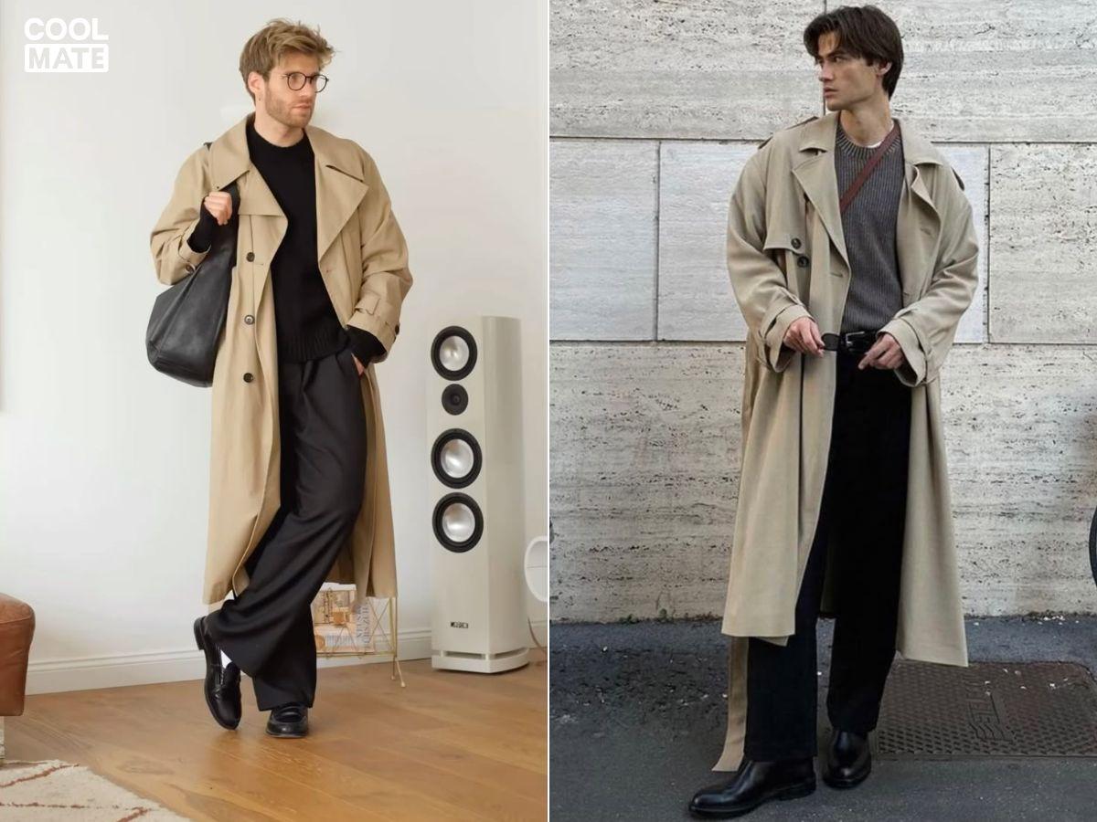 Áo dạ nam oversize phối cùng giày boots