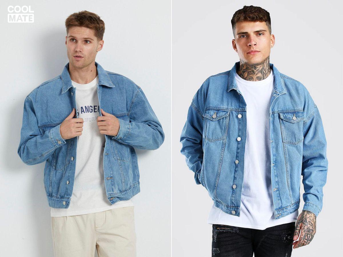 Áo khoác jeans oversize phối cùng áo thun 