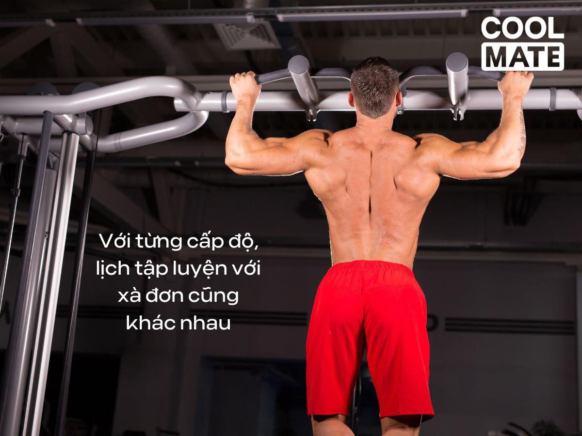 Từng cấp độ sẽ có lịch tập xà đơn khác nhau
