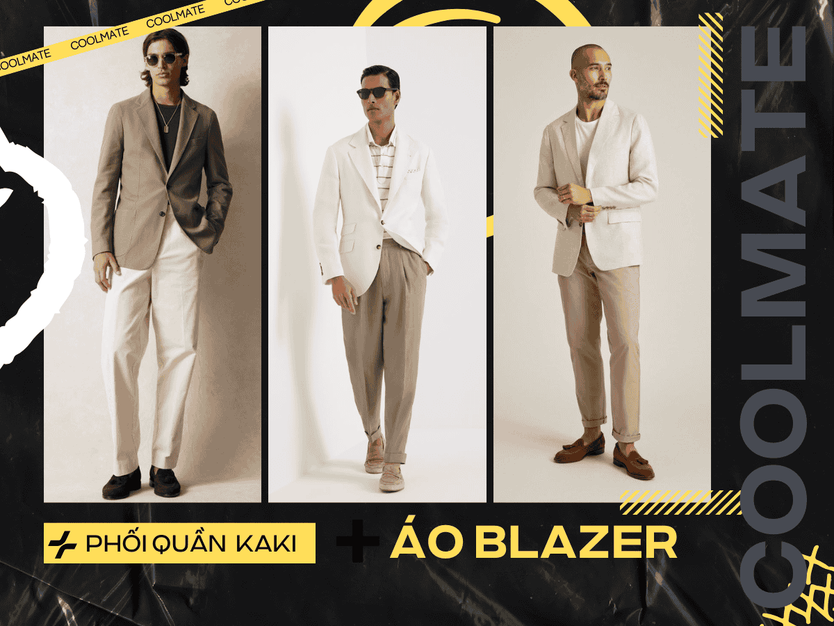Quần màu kaki phối cùng khoác Blazer đang là outfit được nhiều chàng trai lăng xê 