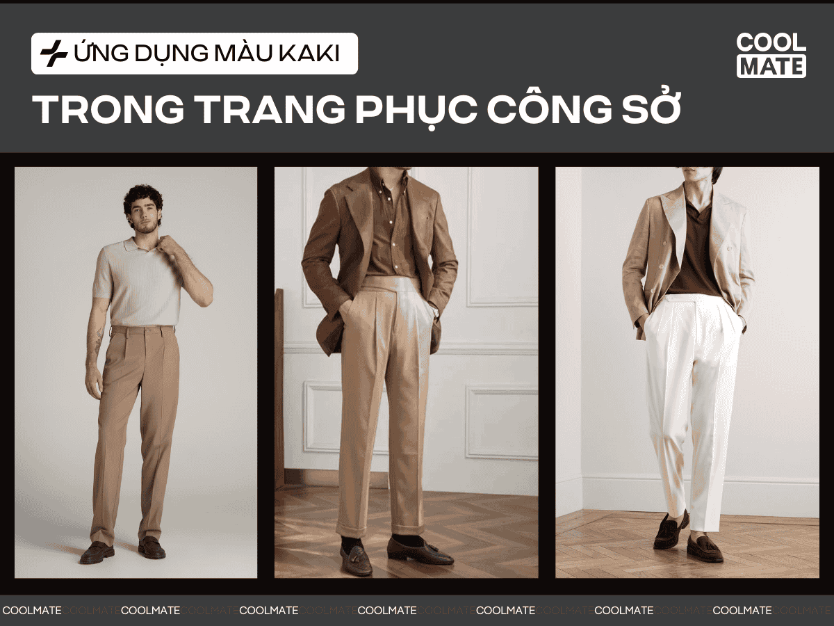 Màu kaki được ứng dụng nhiều trong những set đồ công sở lịch lãm, sang trọng
