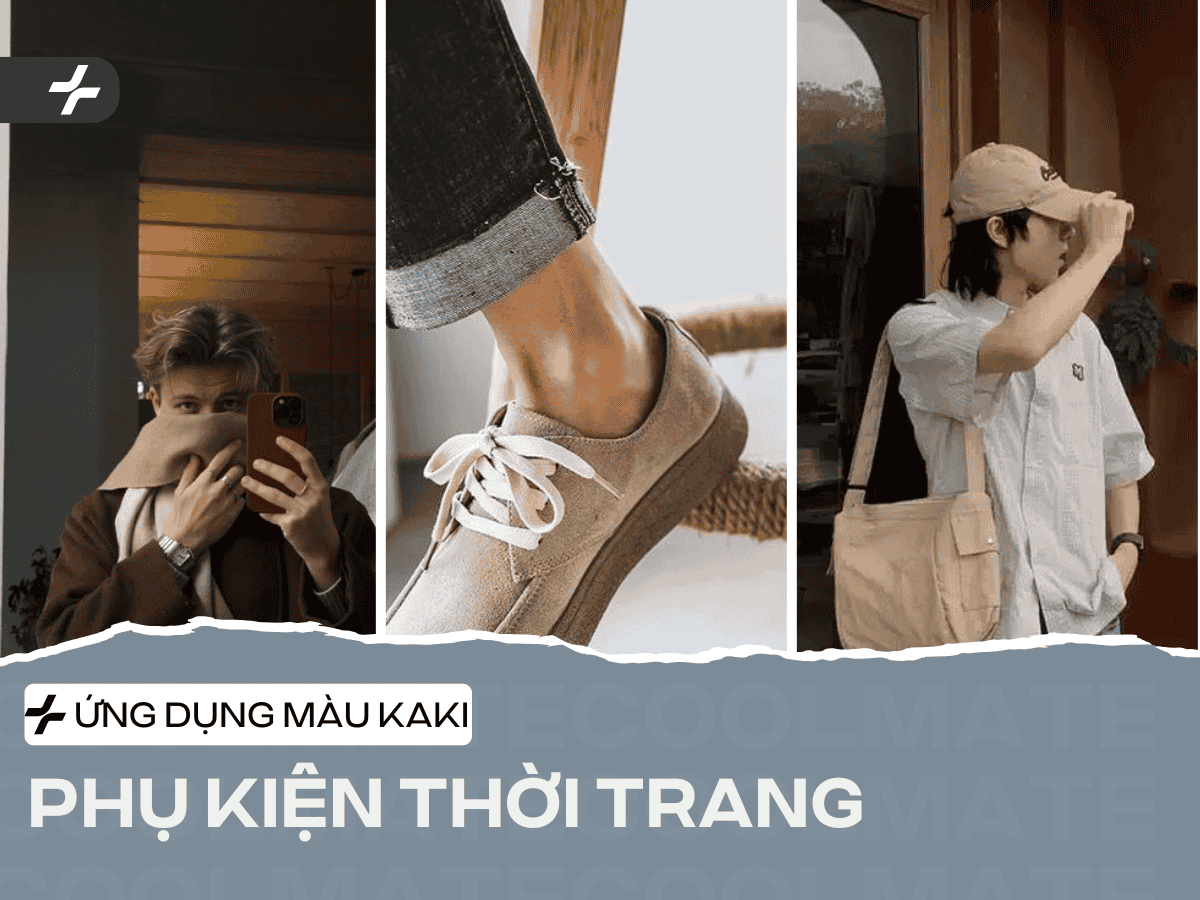 Màu kaki được sử dụng rất nhiều qua các thiết kế phụ kiện như túi xách, giày dép và mũ nón