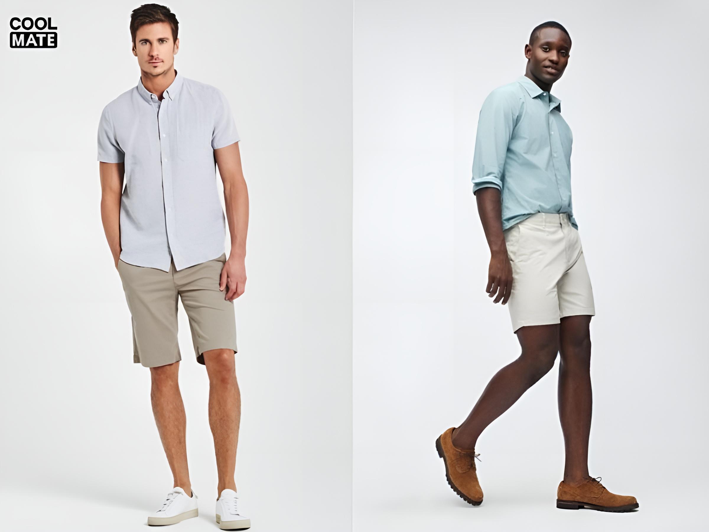 Kết hợp quần short kaki nam cùng áo sơ mi