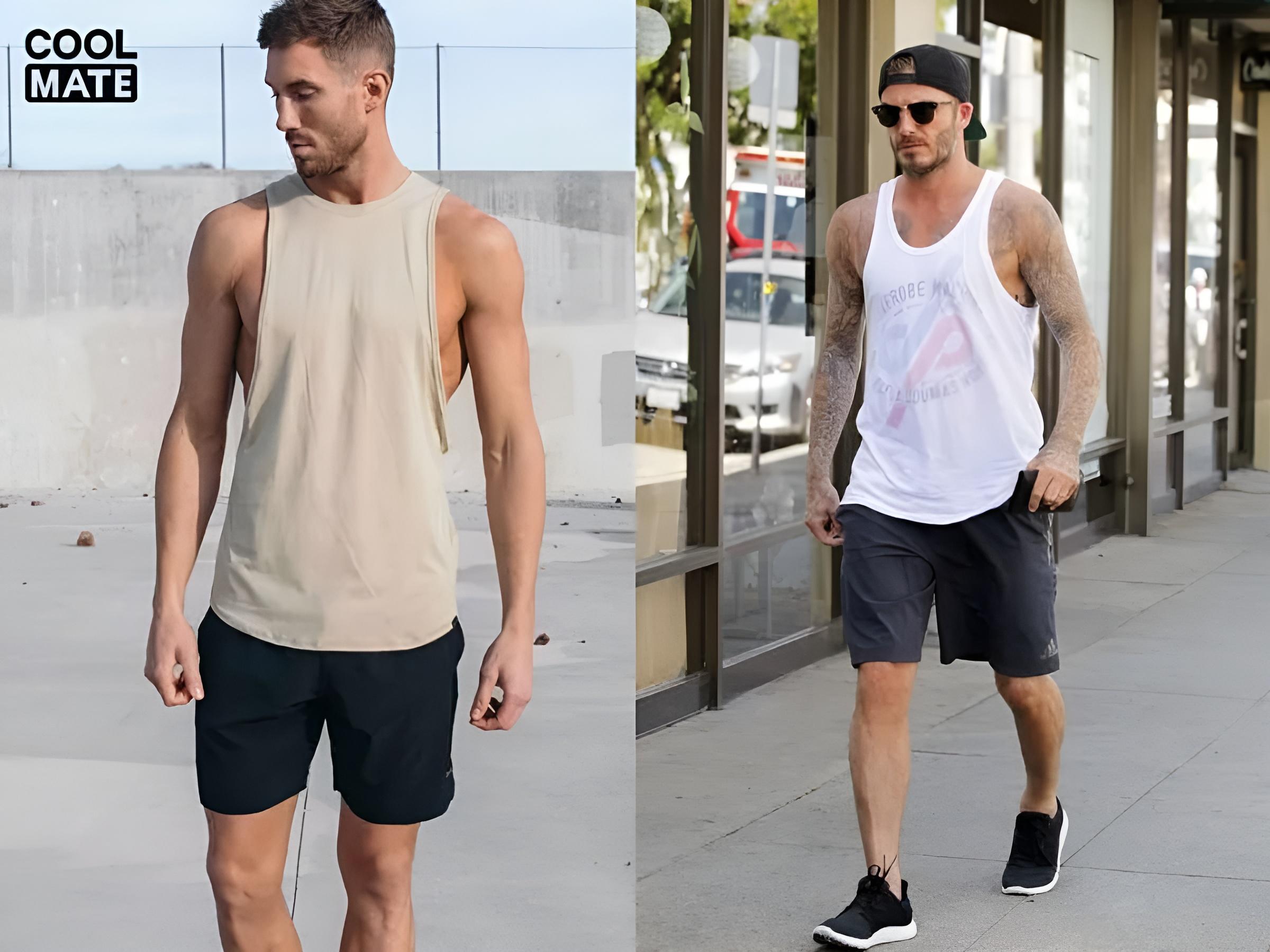 Áo Tanktop mix cùng quần short kaki nam