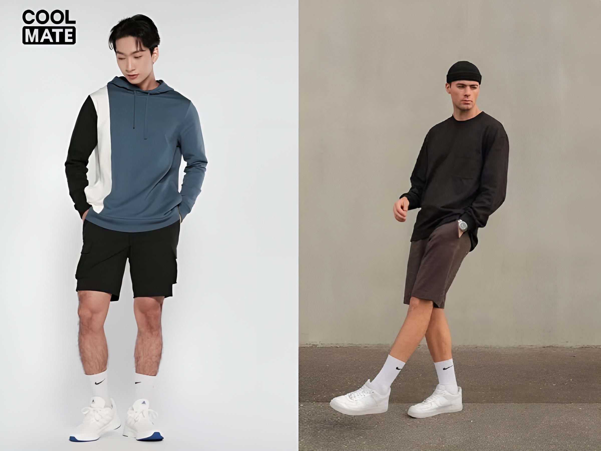 Phối quần short kaki với áo hoodie dài tay