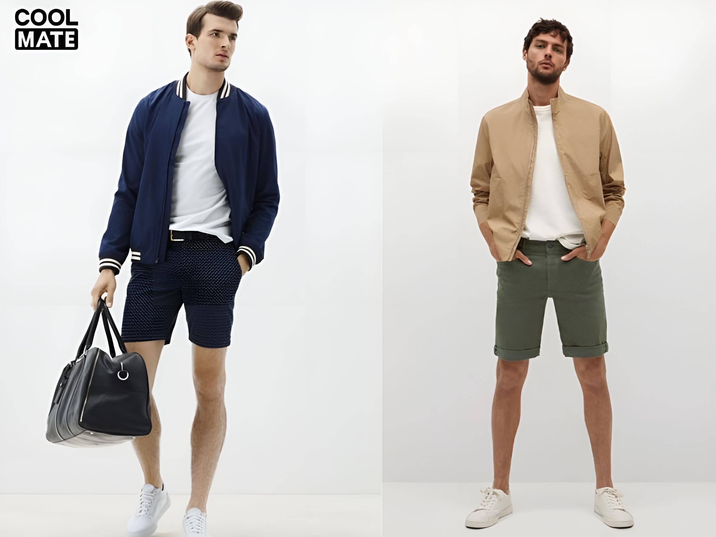 Kết hợp quần short kaki nam cùng áo khoác bomber
