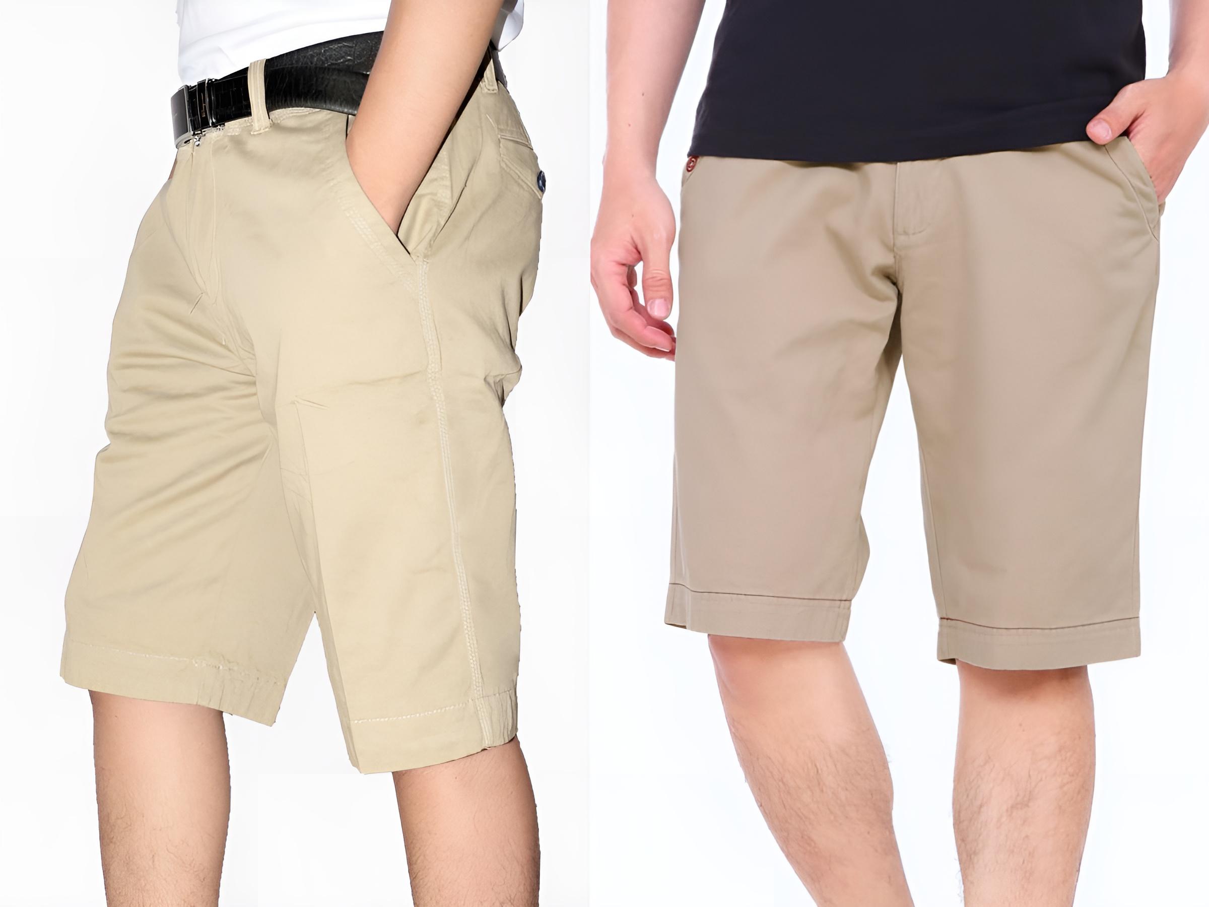 Short kaki nhẹ hơn, có form đứng hơn