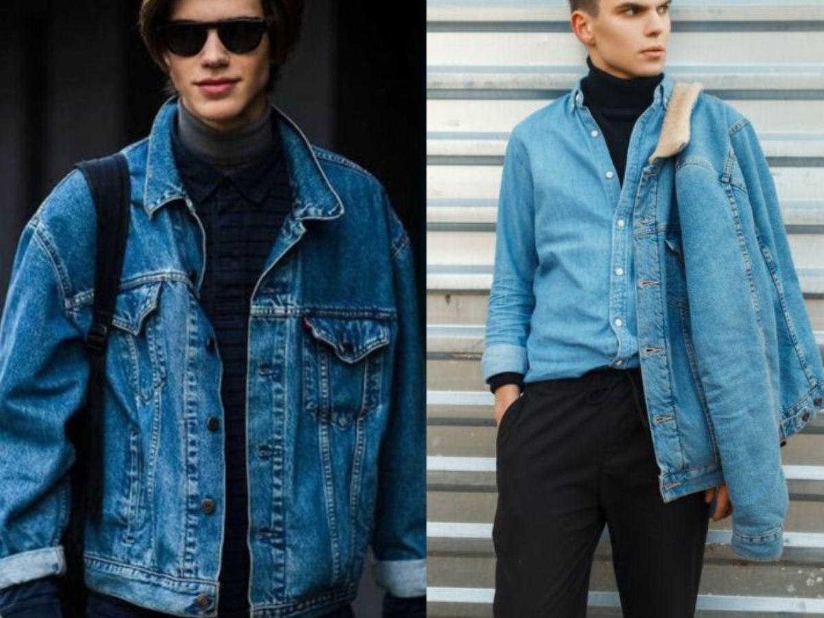 Phối áo denim jacket nam với áo cổ lọ