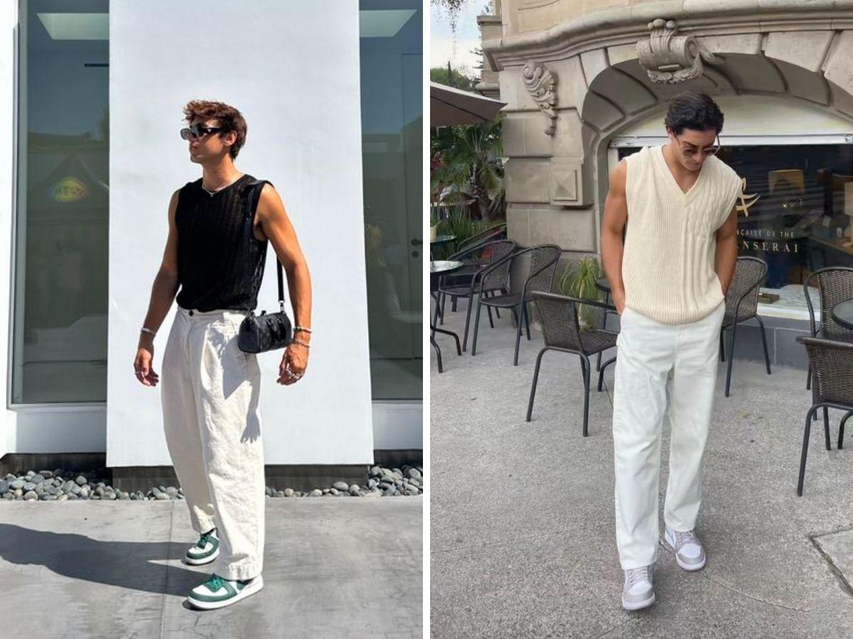 Quần jean trắng phối với áo tank top cá tính mang đậm phong cách streetwear