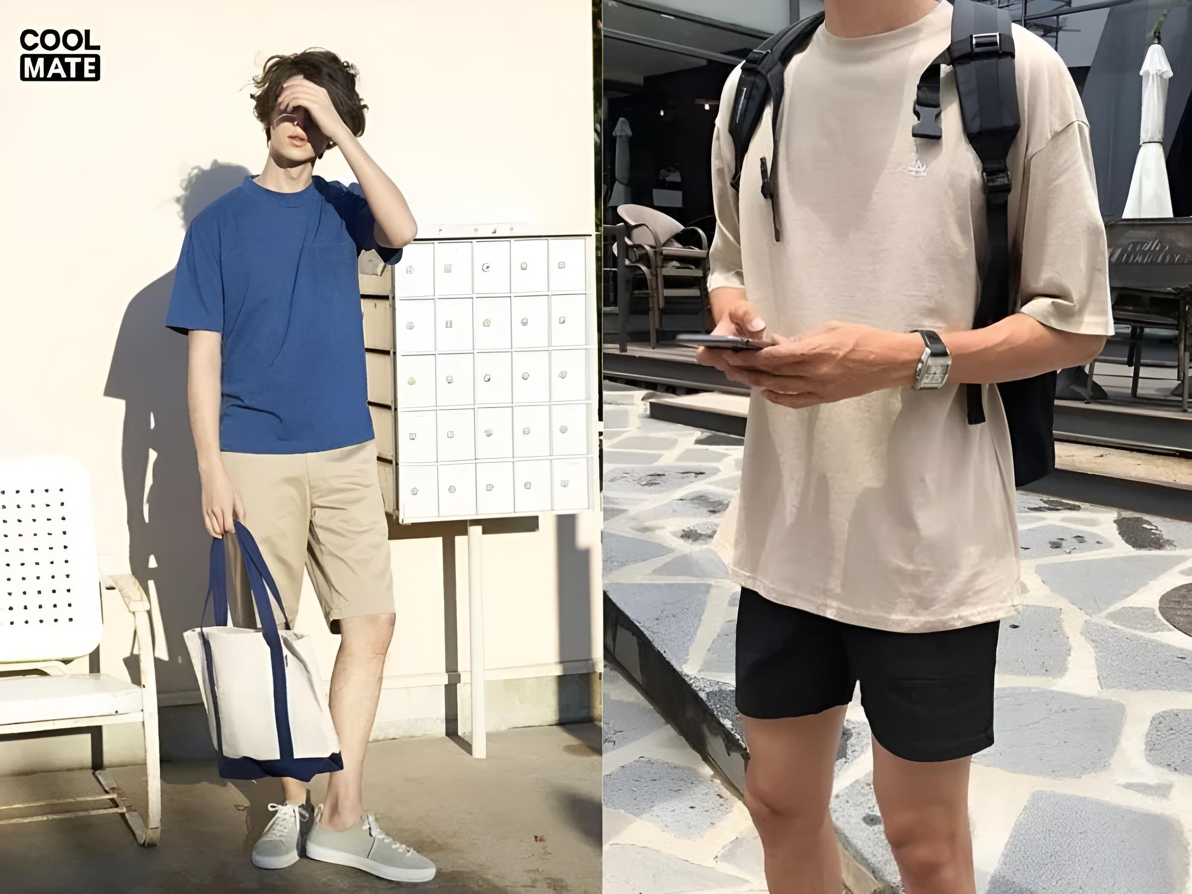 Quần short kaki nam phối cùng áo thun ngắn tay