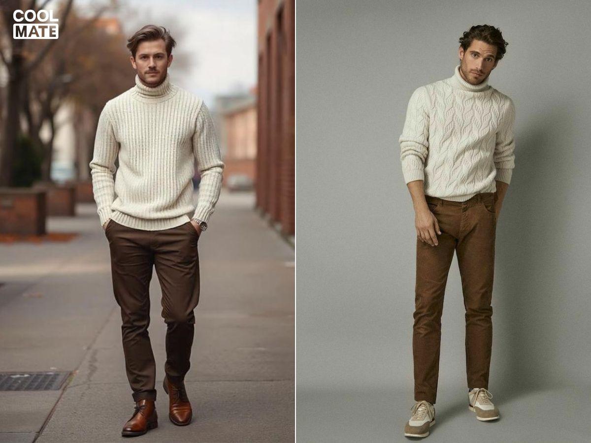 Áo len dáng rộng + quần skinny + sneaker cá tính