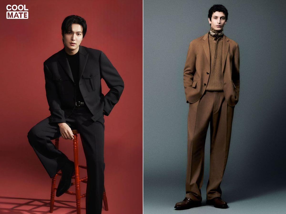 Áo len cổ lọ + blazer + quần âu + giày tây