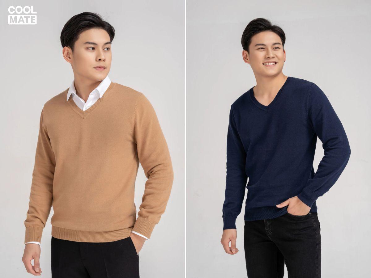Áo len nam cổ chữ V