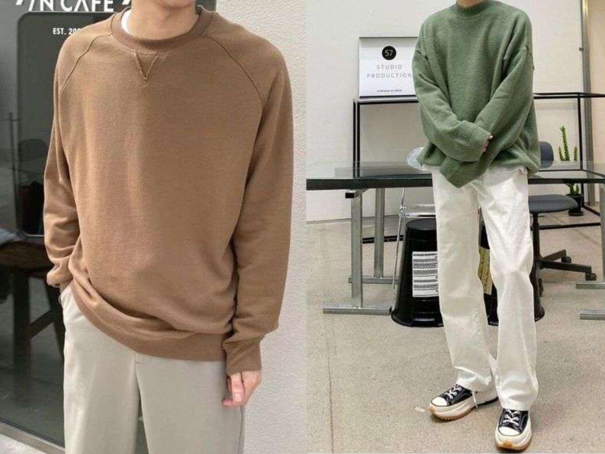 Quần kaki trắng phối cùng áo sweater, giữ ấm và thời trang