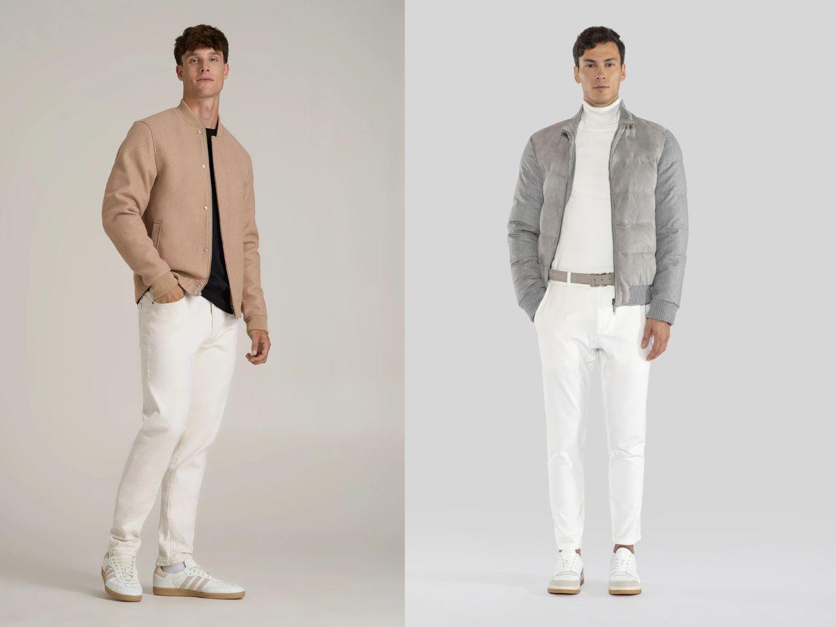 Quần kaki trắng nam phối cùng áo bomber, trẻ trung và năng động