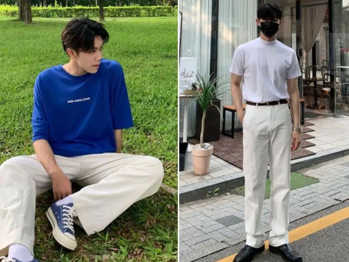Lưu ý khi phối đồ với quần kaki trắng: chiều dài quần và cách xắn gấu