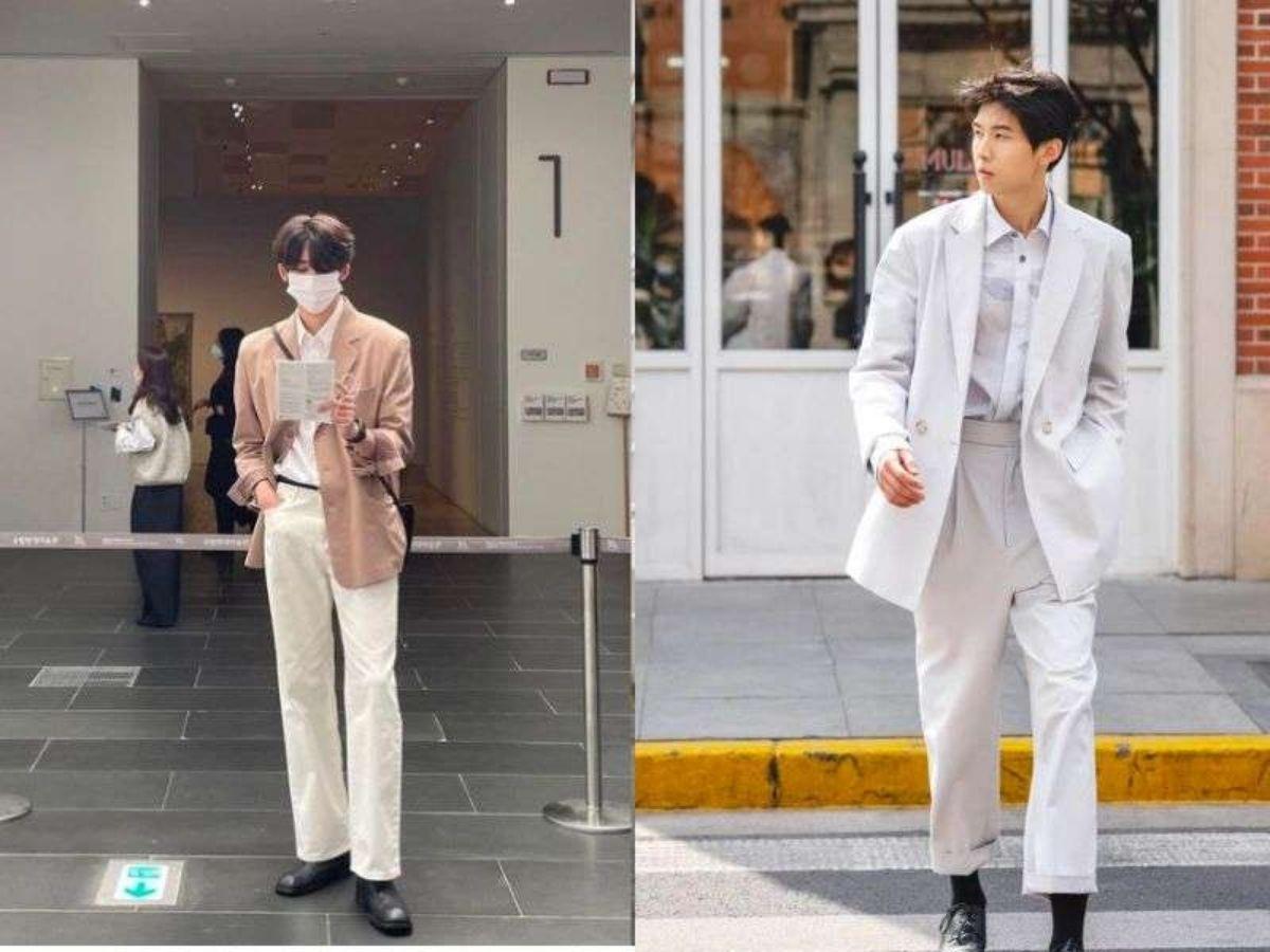 Quần kaki trắng nam phối cùng áo Blazer, tạo nên vẻ ngoài lịch lãm và sang trọng