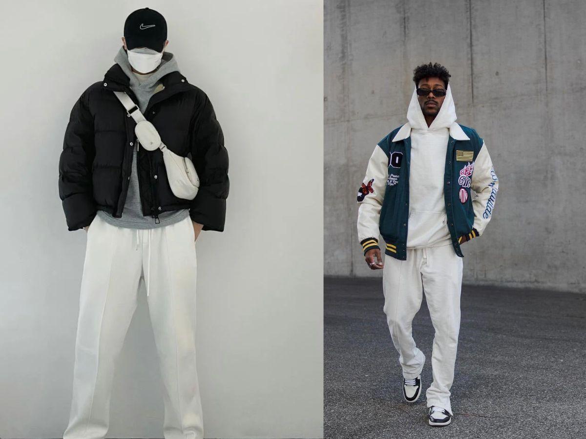 Quần kaki trắng kết hợp cùng áo hoodie, năng động và cá tính