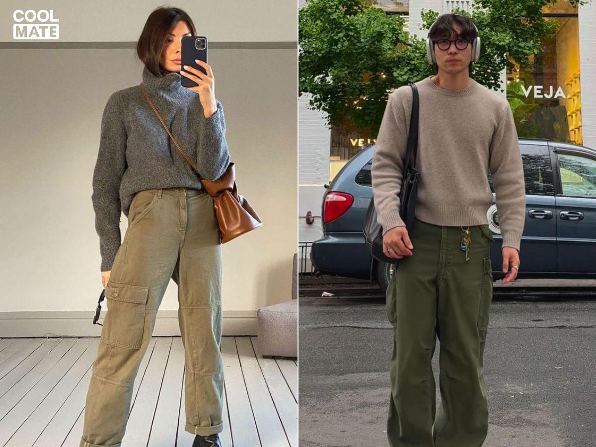 Áo sweater và quần cargo pants