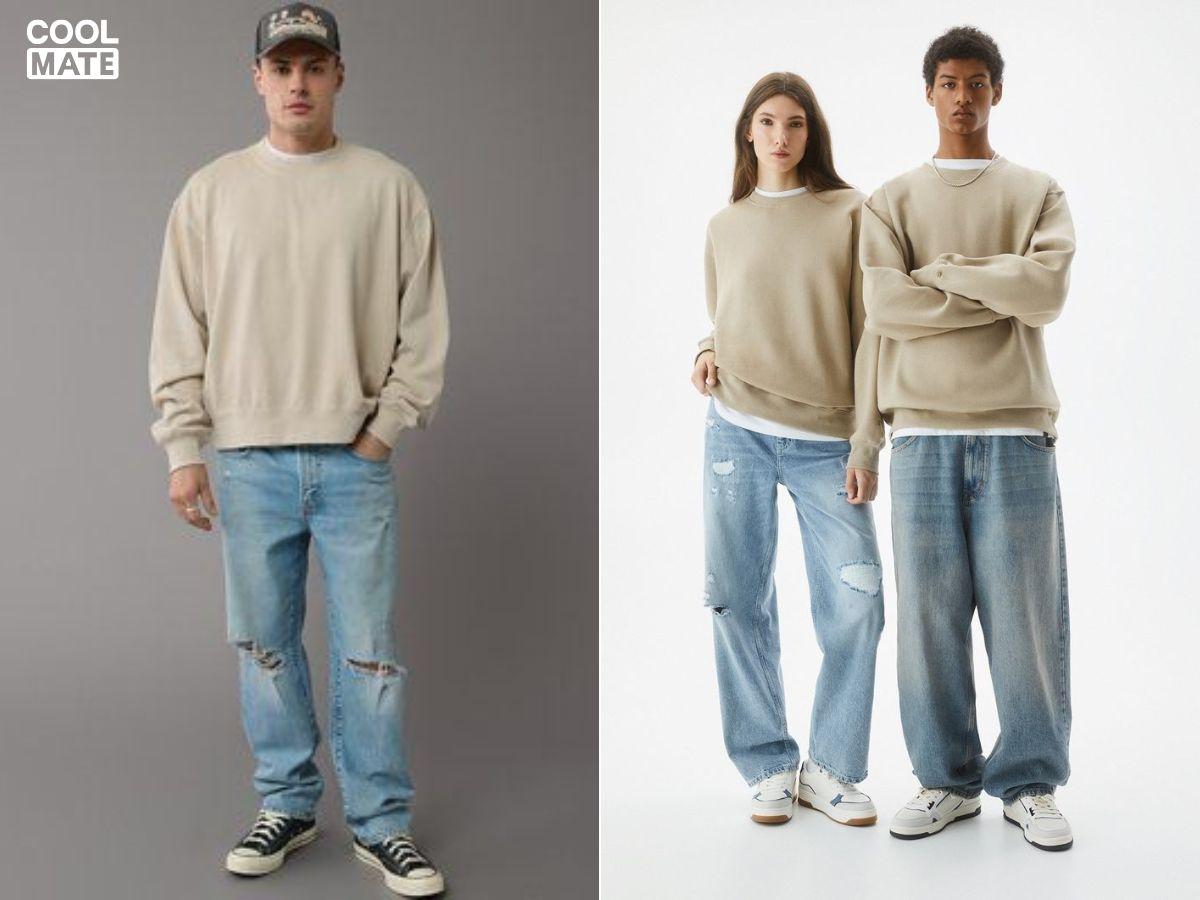4.2. Phối áo Sweatshirt với quần jean rách gối 