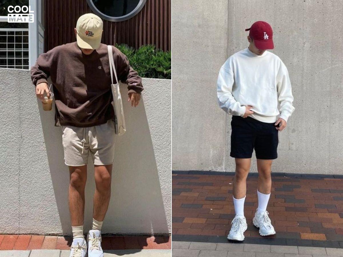 Phối áo Sweatshirt với quần Short thun và giày Sneaker 