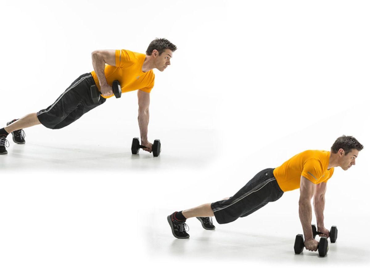 Dumbbell Renegade Row: Tăng cường cơ lưng, cơ core và cơ tay.