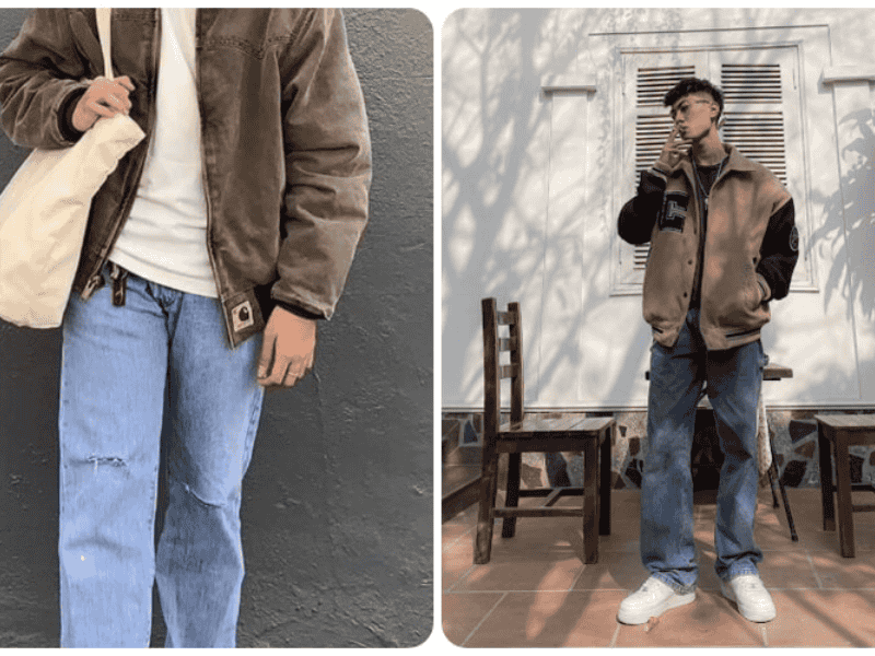 Phối áo khoác oversize với áo thun và quần jeans