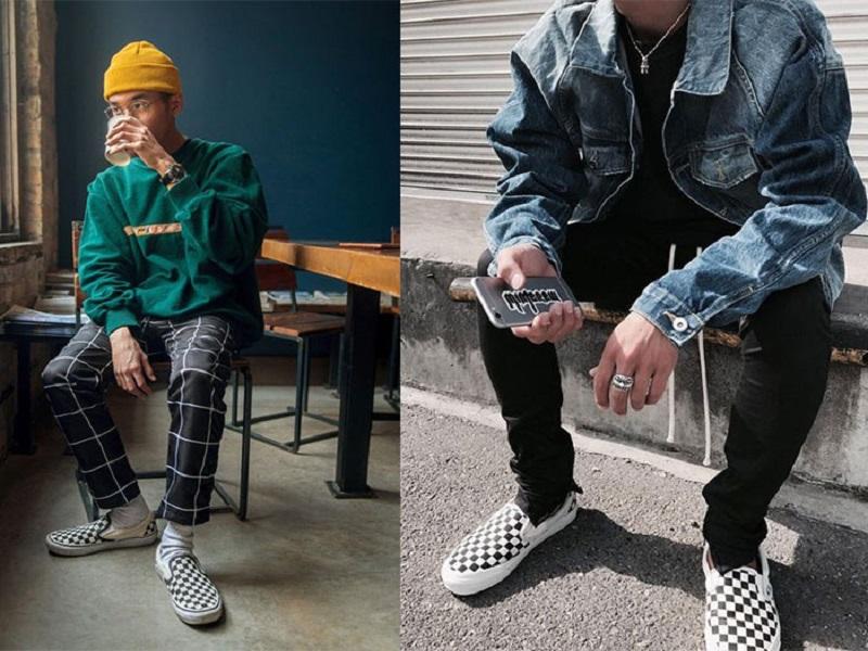 Áo khoác dù và giày Vans Slip On